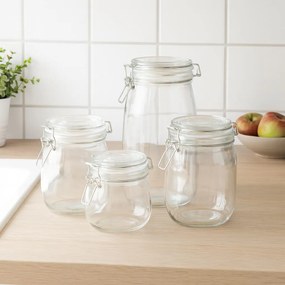 Szklane słoiki z klipsem RESO, 4 sztuki
