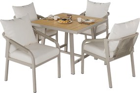 Zestaw ogrodowy 4-osobowy - stół + 4 krzesła - rama z ocynkowanej stali rurowej - khaki + beż