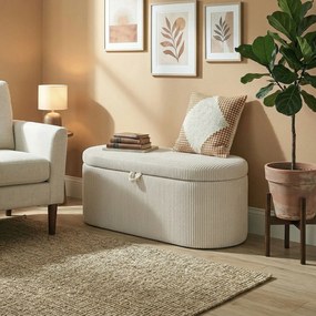 HOMCOM Tapicerowana skrzynia do przechowywania, wyściełane siedzisko, ławka na końcu łóżka, 105 x 51 x 49 cm, Beżowa | Aosom PL