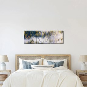 Obraz drzew we mgle (z zegarem) (90x30 cm)