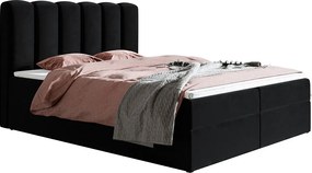 Emporius Rimini łóżko kontynentalne 180x200 z materacem H3 - łóżko dwuosobowe, topper, pojemnik - tkanina aksamitna, czarny (Amor Velvet 4322)