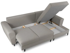 Jasnoszary rozkładany narożnik ze schowkiem z materiału bouclé (prawostronny/z szezlongiem) Kyoto – Cosmopolitan Design