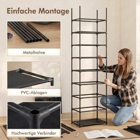 HOMCOM Regał na buty z metalu z materiałowym pokryciem chroniącym przed kurzem, do 20 par butów, 45 x 30 x 175 cm, Czarny | Aosom PL