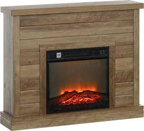 HOMCOM Kominek elektryczny, efekt płomieni 3D, 3 ustawienia, timer, pilot, naturalne drewno | Aosom PL