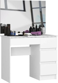 Toaletka AKORD T6 Biała 90 cm z lustrem 900x600 prawa 4 szuflady kolor Biały mat 90x50x142 cm