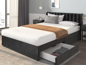 Łóżko z 2 szufladami - 140 x 200 cm - aksamit - stelaż listwowy - kolor czarny