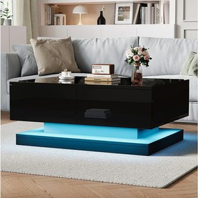 Czarny stolik kawowy z 2 szufladami do przechowywania i oświetleniem LED - do salonów i biur