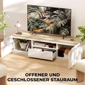 HOMCOM Lowboard TV, wysoki połysk, dla telewizorów do 165 cm, 3 schowki, szuflada, 160 x 38 x 43 cm, naturalne drewno | Aosom PL