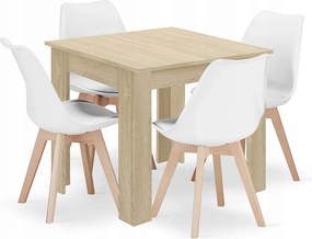Valora ZESTAW KWADRATOWYCH STOŁÓW 80X80 Dąb Sonoma + 4 białe krzesła RIKX