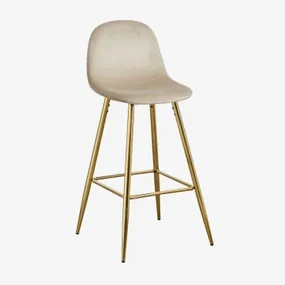 Wysoki Taboret Glamm Welurowy Pszenica Brązowa & ↑75 Cm & Złoto - Sklum