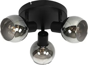 Plafon art deco czarny przydymione szkło 3-źródła światła - Vidro