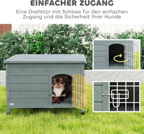 Buda PawHut dla psów, domek z drzwiami, transportowa klatka, domek dla zwierząt, świerk, szary