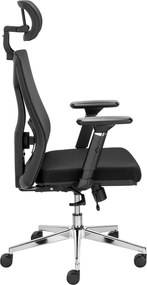 Fotel biurowy Akro siatkowy z zagłówkiem i regulacją lędźwi, zgodny z normą BHP