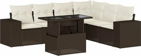 Zestaw Sof do Ogrodu Modułowy 7 elementów Brązowy z Plecionki Rattanowej z Wygodnymi Poduszkami
