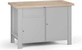 Stół warsztatowy G7, blat bukowy, 1200 x 685 x 840 mm, 2x szafka, 1x szuflada, szary