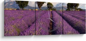 Obraz - Pole lawendy i góry (z zegarem) (90x30 cm)