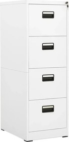 Biały stalowy segregator na teczki z 4 szufladami i zamkiem, kompatybilny z formatem A4 i legalnym, 46x62x133 cm, nowoczesny design