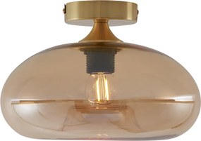 Art Deco Lampa Sufitowa Mosiężna z Bursztynowym Szkłem - Busa