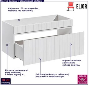 Biała lamelowa szafka na umywalkę z szufladą 100 cm - Dione 5X