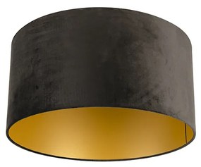 Aksamitny abażur czarny 50/50/25 ze złotym wnętrzem