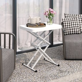 Outsunny Stolik ogrodowy, przenośny stół zewnętrzny z tworzywa sztucznego i metalu, stolik bistro, na taras, ogród, biały