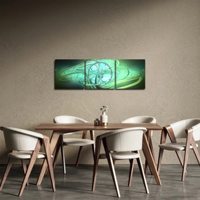 Obraz zielonej abstrakcji (z zegarem) (90x30 cm)