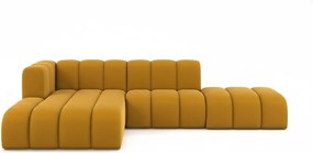 Narożnik w kształcie L z pufą Grand Mini, tkanina Salvador, Żółty, Lewy