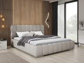 Emporius Avilla łóżko dwuosobowe 200x200 cm - łóżko tapicerowane z pojemnikiem i stelażem w nowoczesnym stylu - tkanina boucle, jasny szary (Anthology 15)