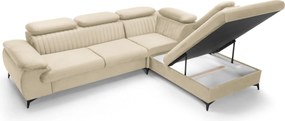 Masseno Narożnik FIORE z funkcją spania i pojemnikiem na pościel Narozniki L, Rozkładana sofa - Kremowy, MONOLITH 02