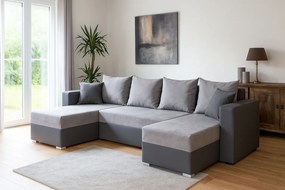 Duży, ponadczasowy narożnik DUO z funkcją spania i pojemnikiem na pościel, szary