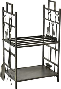 Stojak na drewno kominkowe Outsunny z zestawem narzędzi kominkowych, regał na drewno kominkowe, żelazo, złote, 51,5x33x77 cm