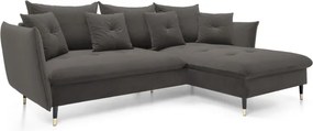 Narożnik GLAM Prawostronny z funkcją spania, zestaw z poduszkami wolnostojący tkanina RIVIERA 95 Ciemny szary DOMO HOME