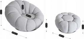 Fotel Wypoczynkowy Obrotowy PETTIT Szary z Pufą w Tkaninie Teddy Boucle