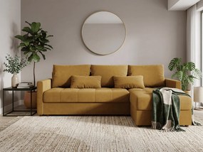 PROMOCJA Rozkładana obustronna sofa narożna do L VENORIA 220x143 cm, musztardowa + 2 poduszki GRATIS II. jakość