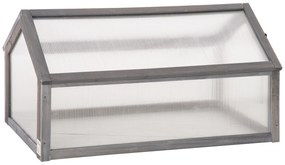 Outsunny Mini Szklarnia, Kompaktowy Domek dla Roślin z Drewna, Płyty Polikarbonatowe, Otwierany Dach, 90Dł x 52Szer x 49,5Wys cm, Szary