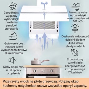 Klarstein Clara Smart 60cm 592m³/h Okap Przyścienny Skośny Biały
