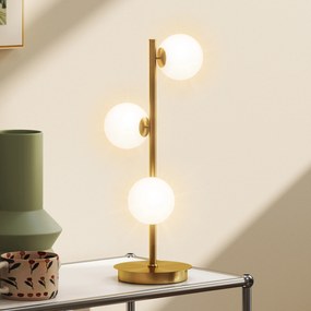 HOMCOM Lampa stołowa z 3 kulistymi kloszami, z solidną stalową podstawą, oprawki G9, 24 x 24 x 53 cm, mosiężny