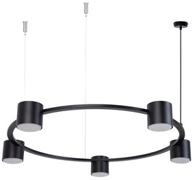 Kodo 5 czarna lampa wisząca pierścień - okrągły żyrandol industrialny z 5 reflektorami, regulowana wysokość
