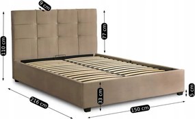 Łóżko Tapicerowane 140x200 cm ze Stelażem i Pojemnikiem Dwuosobowe TINGA Welurowe Beżowe Sypialniane
