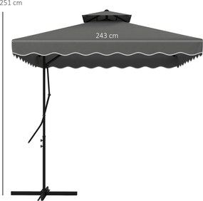 Outsunny Parasol ogrodowy, Parasol boczny, dekoracyjny rant, dach wentylacyjny, rama metalowa, 2,4x2,4x2,6m, Ciemnoszary