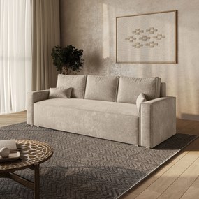 Masseno Sofa MENI z funkcją spania i pojemnikiem na pościel, Rozkładana sofa - Kremowy, LUMO 55