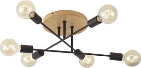 Lampa sufitowa Art Deco czarna z drewnem 6-punktowa - Sydney