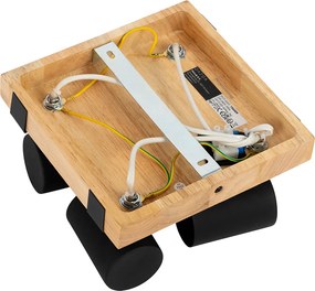Lampa sufitowa czarna z drewnem 4-punktowa regulowana prostokątna - Jeana