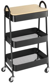 HOMCOM Wózek z 3 Koszami, Wózek Serwisowy, Metal, Tworzywo Sztuczne, Czarny