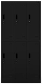 Szafka socjalna ubraniowa BHP czarna: 6-drzwiowa IGOR, 900 x 1850 x 450 mm
