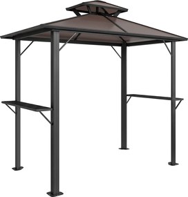 Outsunny Pawilon Grillowy 2,5 x 1,5 m, Wodoodporny Zadaszenie z Daszkiem z Poliwęglanu i Półkami, Brązowy | Aosom PL