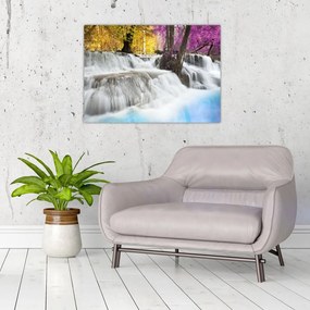 Obraz na szkle wodospadu Erawan w lesie (70x50 cm)
