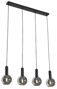Lampa wisząca art deco czarna z przydymionym szkłem 4-światłowa - Josje ArtDeco Oswietlenie wewnetrzne