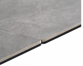 Elegancki stół z szarym ceramicznym blatem na hartowanym szkle. Rozmiary 160 (240) x 90 cm. Metalowa podstawa ze stali szczotkowanej nadaje mu nowoczesny charakter i wyjątkową trwałość.