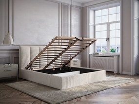 Łóżko ze skrzynią 140 x 190 cm zagłówkiem z pionowymi szwami - Materiał - Beżowy - Z materacem - KILACLO